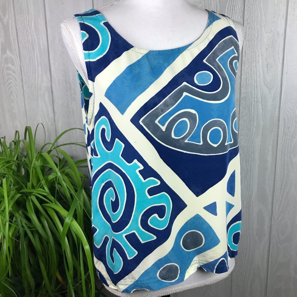 NWOT Vintage Handmade boho unique tank top sleeveless blue white